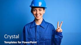  Presentation with camera security - PPT theme enhanced with young-beautiful-worker-woman background and a ocean colored foreground