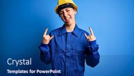  Presentation with blue music - Presentation enhanced with young-beautiful-worker-woman background and a navy blue colored foreground