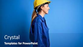  Presentation with blue eyes - Presentation having young-beautiful-worker-woman background and a ocean colored foreground