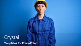  Presentation with blue eyes - Slides consisting of young-beautiful-worker-woman background and a ocean colored foreground