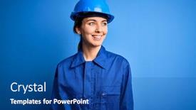  Presentation with blue eyes - Audience pleasing PPT layouts consisting of young-beautiful-worker-woman backdrop and a ocean colored foreground