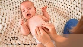  Presentation with crying baby - Theme having young-beautifull-woman background and a coral colored foreground