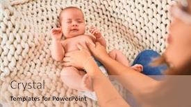  Presentation with crying baby - Presentation theme having young-beautifull-woman background and a coral colored foreground
