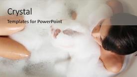  Presentation with worried young female college student - Cool new slides with young beauty female in bath backdrop and a soft green colored foreground