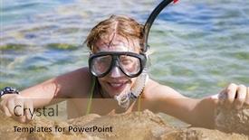  Presentation with water woman swimming underwater - Presentation enhanced with young beauty woman swimming in diving mask background and a coral colored foreground