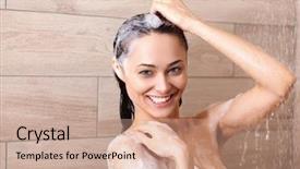  Presentation with woman in under wear - Beautiful presentation theme featuring young beautyful woman under shower backdrop and a  colored foreground