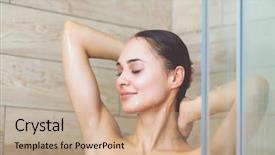  Presentation with woman in under wear - Slides having young beautyful woman under shower background and a  colored foreground