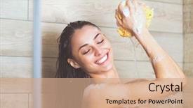  Presentation with bathroom - PPT theme featuring young beautyful woman under shower background and a  colored foreground