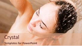  Presentation with woman in under wear - PPT theme with young beautyful woman under shower background and a coral colored foreground