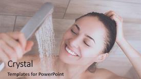  Presentation with bathroom - PPT theme consisting of young beautyful woman under shower background and a coral colored foreground