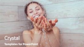  Presentation with bathroom - PPT theme featuring young beautyful woman under shower background and a  colored foreground