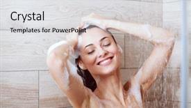  Presentation with bathroom - Slide deck with young beautyful woman under shower background and a light gray colored foreground