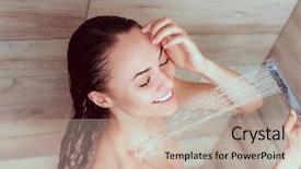  Presentation with woman in under wear - Slide deck with young beautyful woman under shower background and a  colored foreground