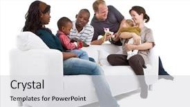  Presentation with families - Theme enhanced with young befriended multiracial families sitting background and a light gray colored foreground