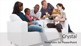  Presentation with families - Presentation theme having young befriended multiracial families sitting background and a light gray colored foreground
