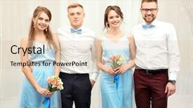  Presentation with virile young men - Beautiful PPT theme featuring young best men and bridesmaids backdrop and a  colored foreground
