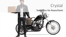  Presentation with container - PPT theme enhanced with young-biker-holding-a-gas background and a white colored foreground