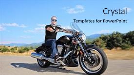  Presentation with motorcycle - Beautiful presentation theme featuring motor bikes - young biker riding a customized backdrop and a light blue colored foreground