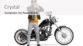  Presentation with motorbike - Cool new slides with young-biker-taking-off-helmet backdrop and a white colored foreground