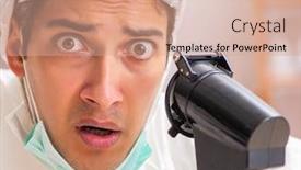  Presentation with lab - Slide deck enhanced with young-biochemist-wearing-protective-suit background and a coral colored foreground