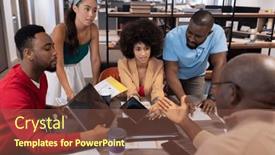  Presentation with african american meeting - PPT theme having young-biracial-colleagues-listening background and a tawny brown colored foreground