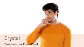  Presentation with decision - Slide deck with young-black-afro-man-thinking background and a gold colored foreground