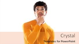  Presentation with decision - Amazing slide set having young-black-afro-man-thinking backdrop and a gold colored foreground