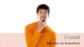  Presentation with decision - Theme having young-black-afro-man-thinking background and a gold colored foreground