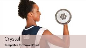  Presentation with workout - Cool new presentation theme with young black boy is doing workout with dumbbells backdrop and a soft green colored foreground
