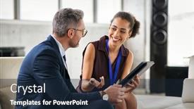  Presentation with using digital tablet - Slides with young-black-businesswoman-discussing-work background and a wine colored foreground