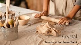  Presentation with black woman - Presentation theme featuring young-black-ceramist-woman-wearing background and a coral colored foreground