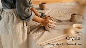  Presentation with black woman - Presentation design having young-black-ceramist-woman-wearing background and a coral colored foreground