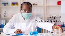  Presentation with chemist - PPT theme enhanced with young black chemist working background and a soft green colored foreground