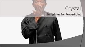  Presentation with cook chef - Audience pleasing PPT theme consisting of young black cook wearing chef hat covers mouth in shock looks shy expressing silence and mistake concepts scared backdrop and a light gray colored foreground