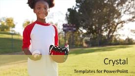  Presentation with black-girl - PPT layouts with young black girl holding baseball background and a yellow colored foreground
