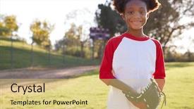  Presentation with black girl - Colorful slide deck enhanced with young black girl holding baseball backdrop and a yellow colored foreground
