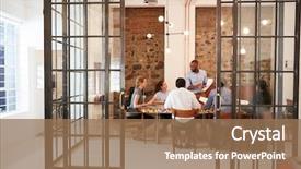  Presentation with black-man - Presentation theme enhanced with young black man giving presentation in a meeting room background and a coral colored foreground