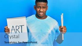  Presentation with black art - Slide deck enhanced with young-black-man-holding-art background and a light blue colored foreground