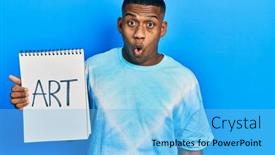  Presentation with black art - Beautiful PPT theme featuring young-black-man-holding-art backdrop and a light blue colored foreground