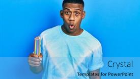  Presentation with black man - Presentation theme enhanced with young-black-man-holding-colored background and a light blue colored foreground