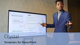  Presentation with blue financial - Presentation enhanced with young-black-man-in-blue background and a  colored foreground