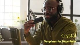  Presentation with black-man - PPT theme enhanced with young-black-man-in-eyeglasses background and a tawny brown colored foreground