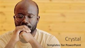  Presentation with problem solving - Slide set with young-black-man-in-eyeglasses background and a  colored foreground