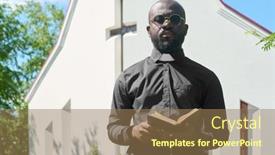  Presentation with black man - Presentation design enhanced with young-black-man-in-shirt background and a coral colored foreground