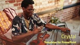  Presentation with black man - Presentation theme having young-black-man-in-stylish background and a tawny brown colored foreground