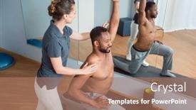  Presentation with sport injury - Theme having young black man receiving physical background and a coral colored foreground