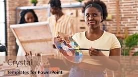  Presentation with black art - Presentation theme with young-black-painter-woman background and a coral colored foreground