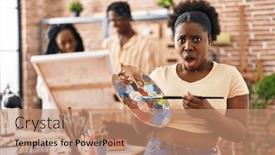  Presentation with black art - Presentation featuring young-black-painter-woman background and a coral colored foreground
