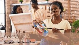  Presentation with black art - Presentation theme enhanced with young-black-painter-woman background and a coral colored foreground