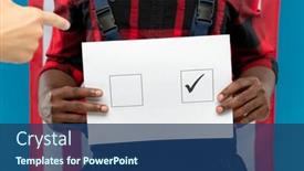  Presentation with black paper - PPT theme featuring young-black-repairman-holding-ballot background and a ocean colored foreground